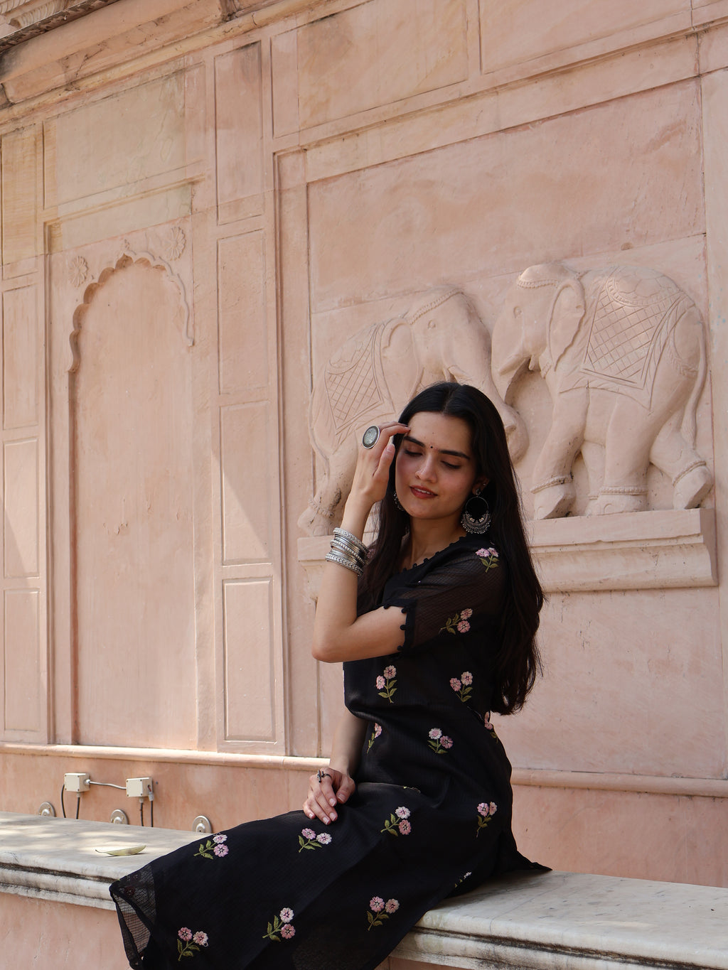 Black Floral Kota Kurti