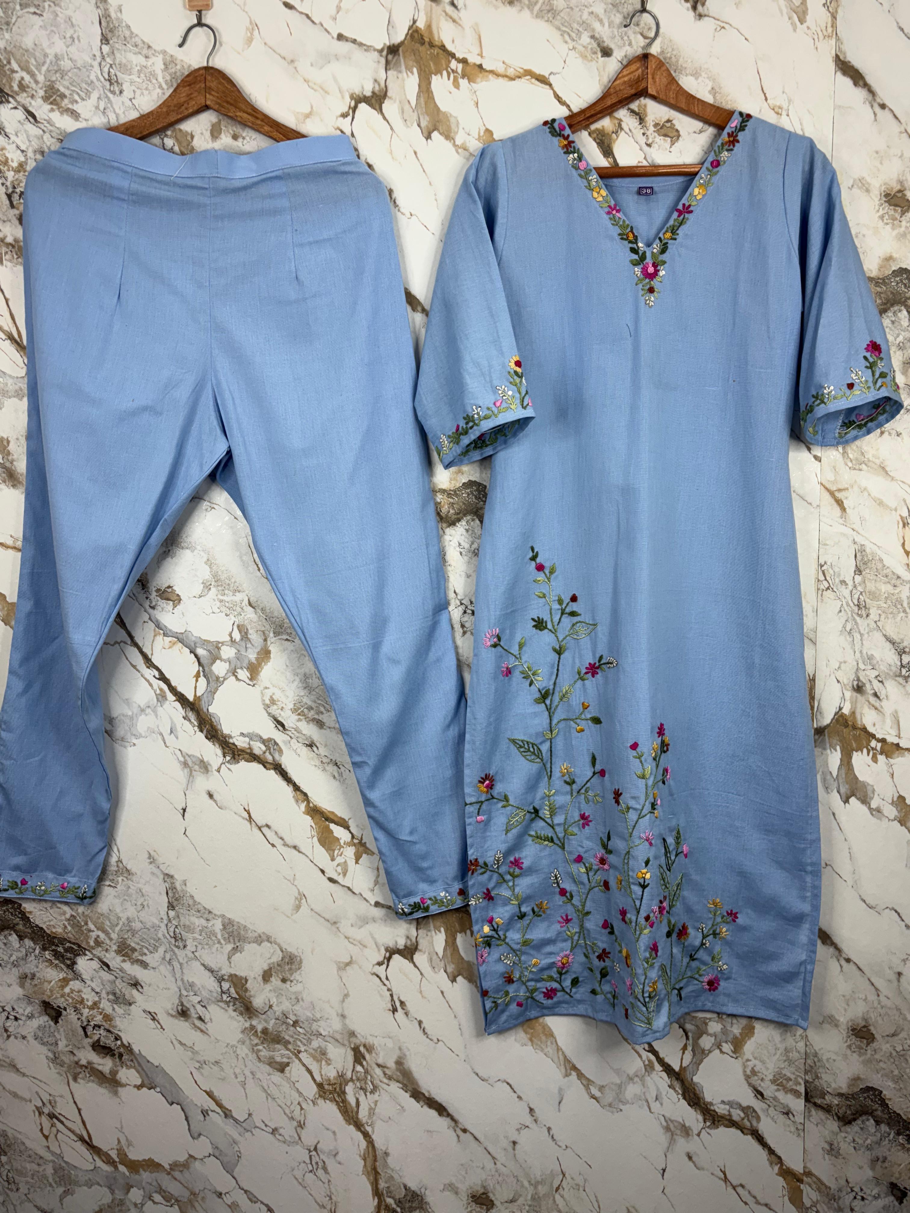 BLUE EMBROIDERED 3 PC SET