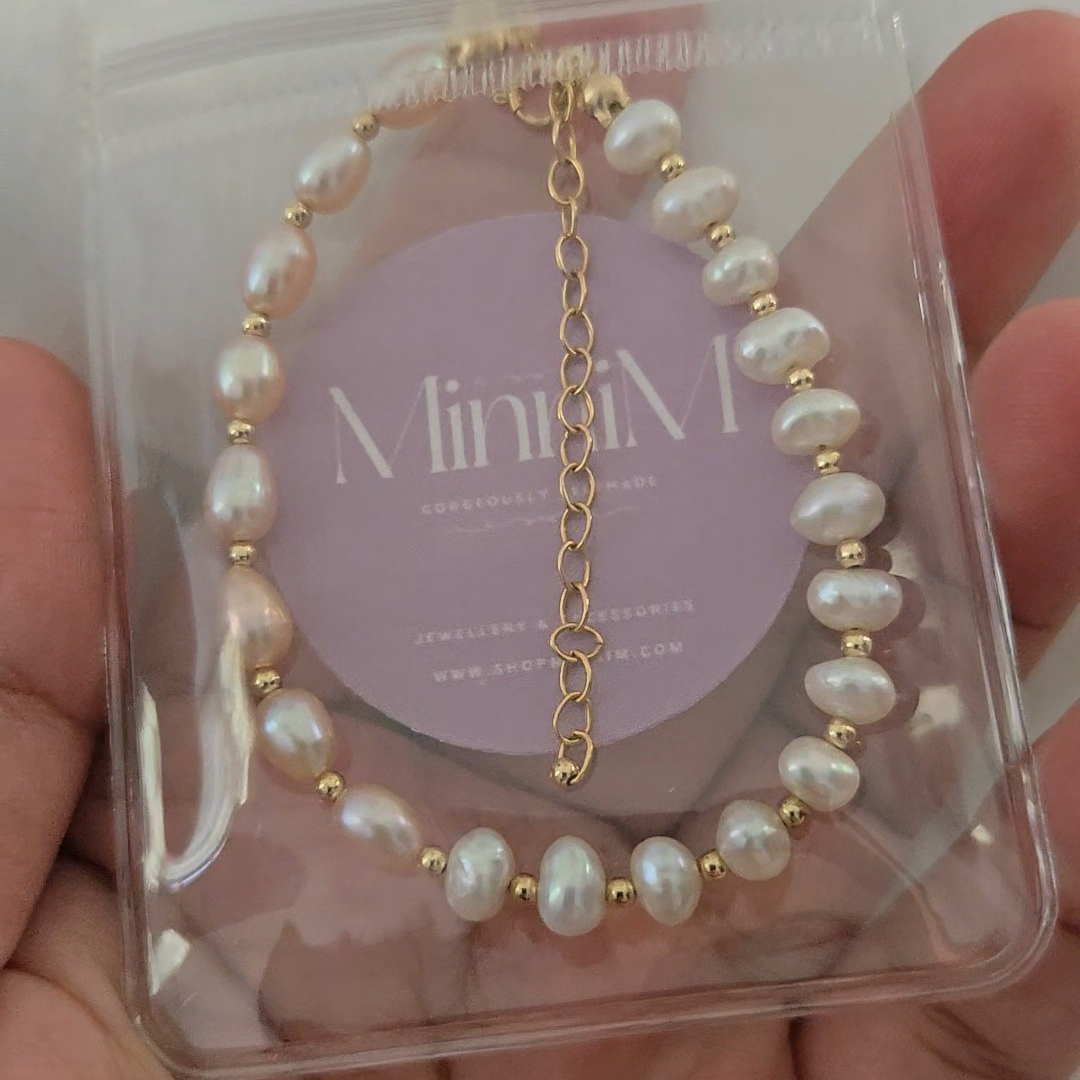 14k Gold Filled Pink and White Freshwater Pearl Bracelet
