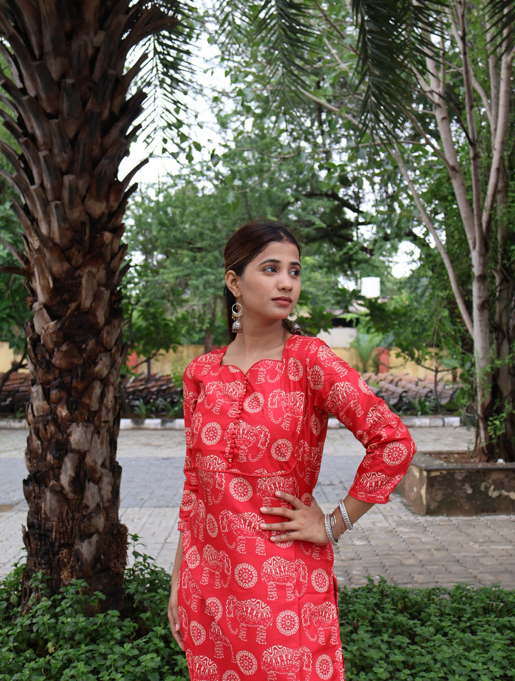 Crimson Elephant Print Kurta