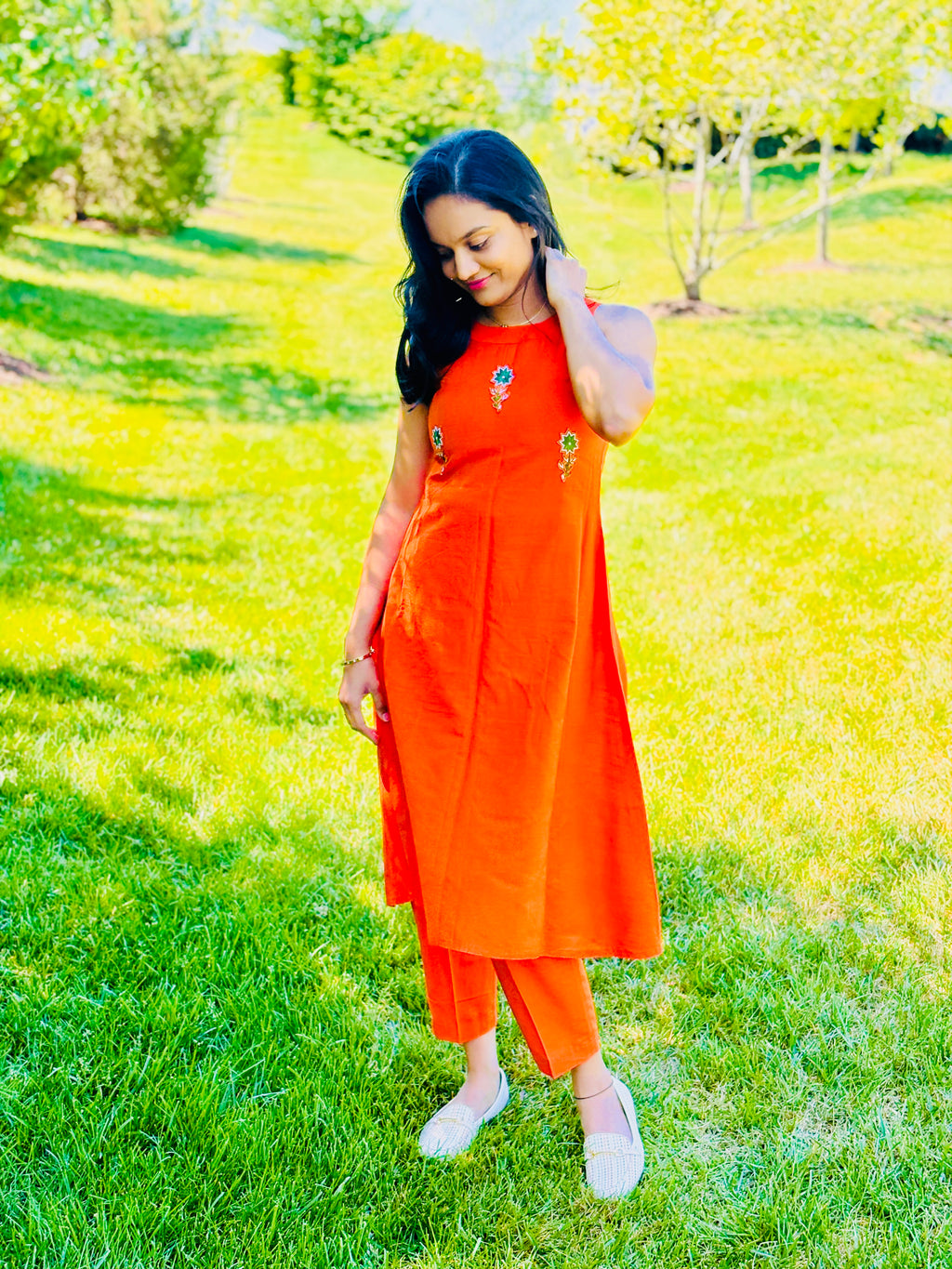 Orange Trendy Cord Set