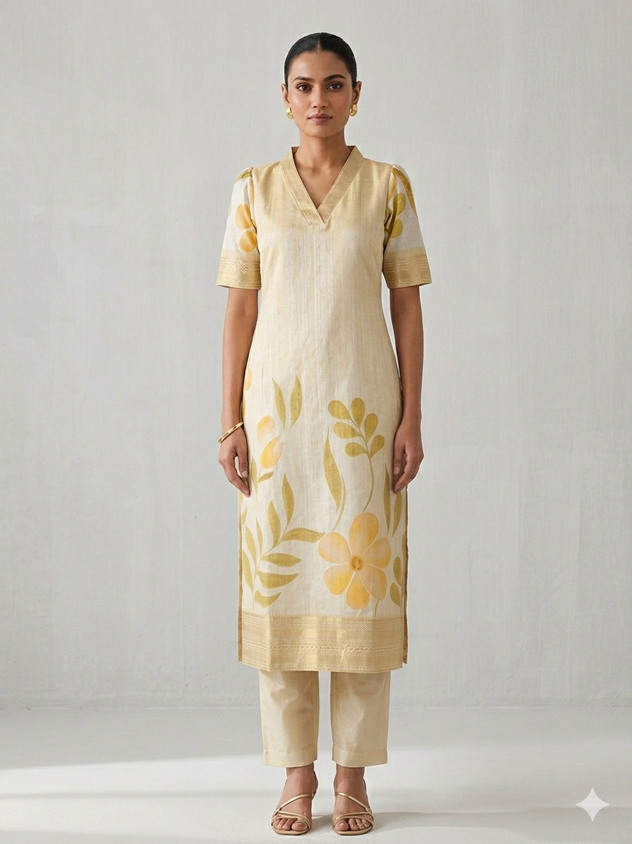 Beige Floral Kurti