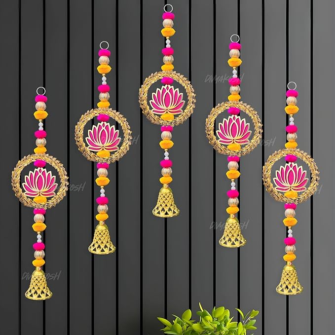 Divyakosh Lotus Hanging 6 Pcs 16 INCH| Floral Wall Hangings, Temple Decoration Items| Backdrop for Pooja Decoration, Pooja Room Decoration Items| Diwali Decoration Items|