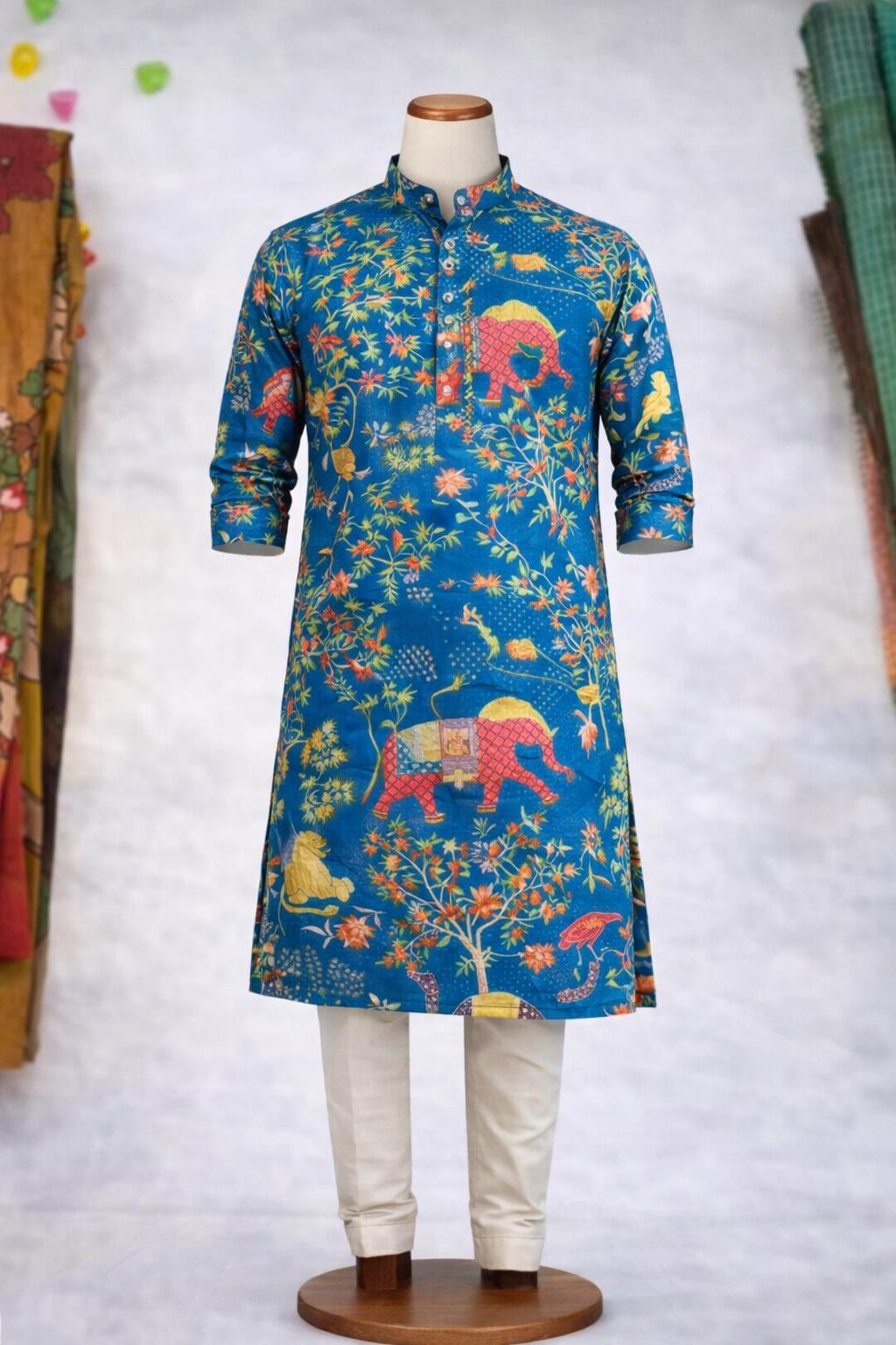 Royal Blue Elephant Print Kurtha (Pant not included)