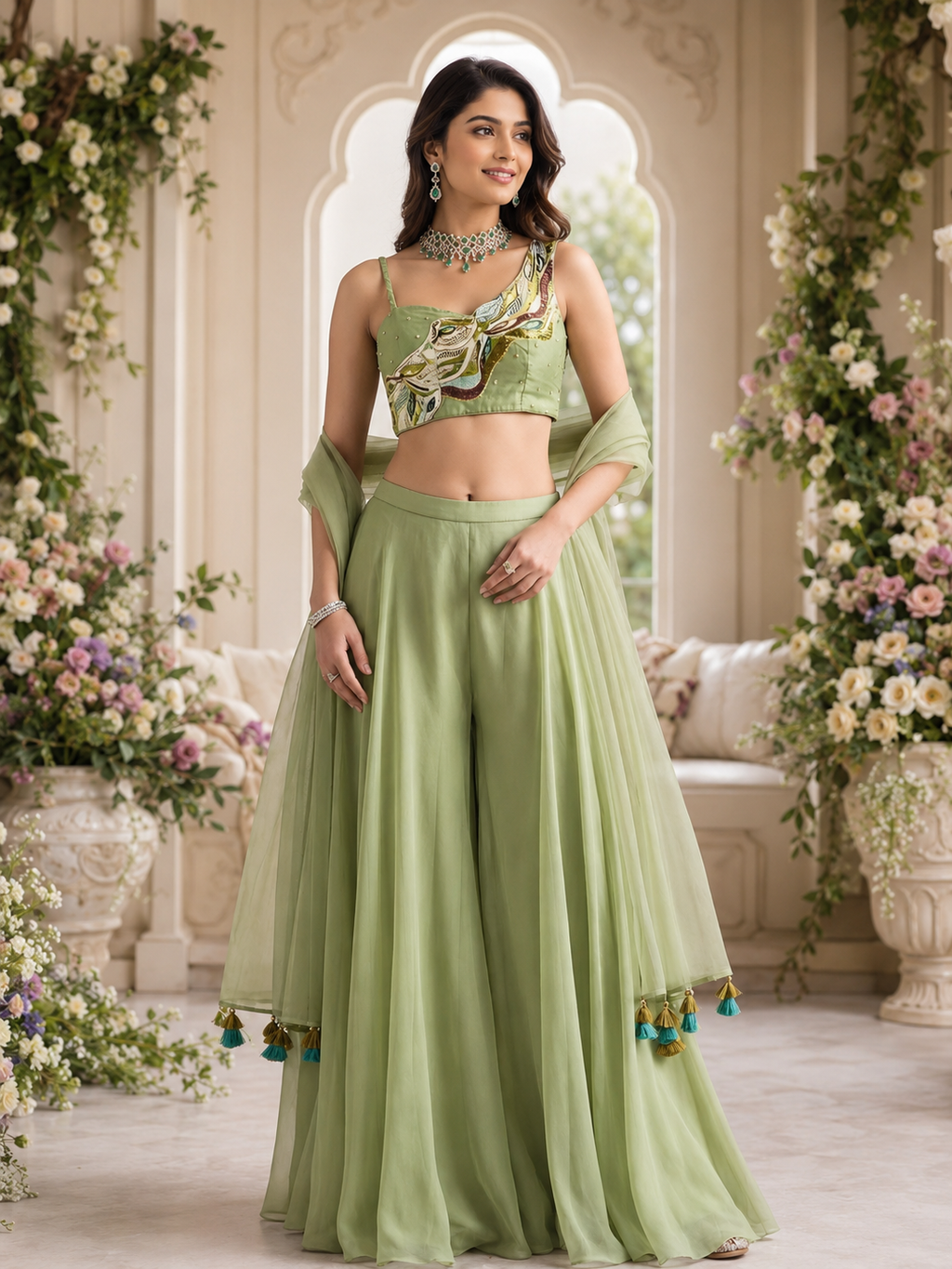 Sage Handcrafted Khatli Sharara Set