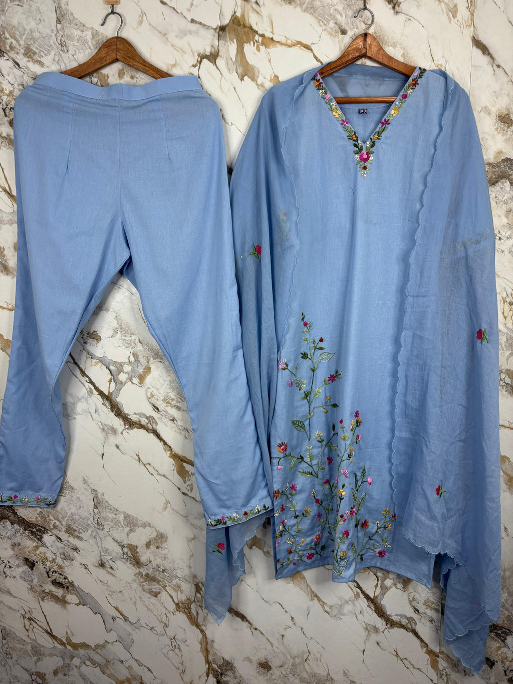 BLUE EMBROIDERED 3 PC SET