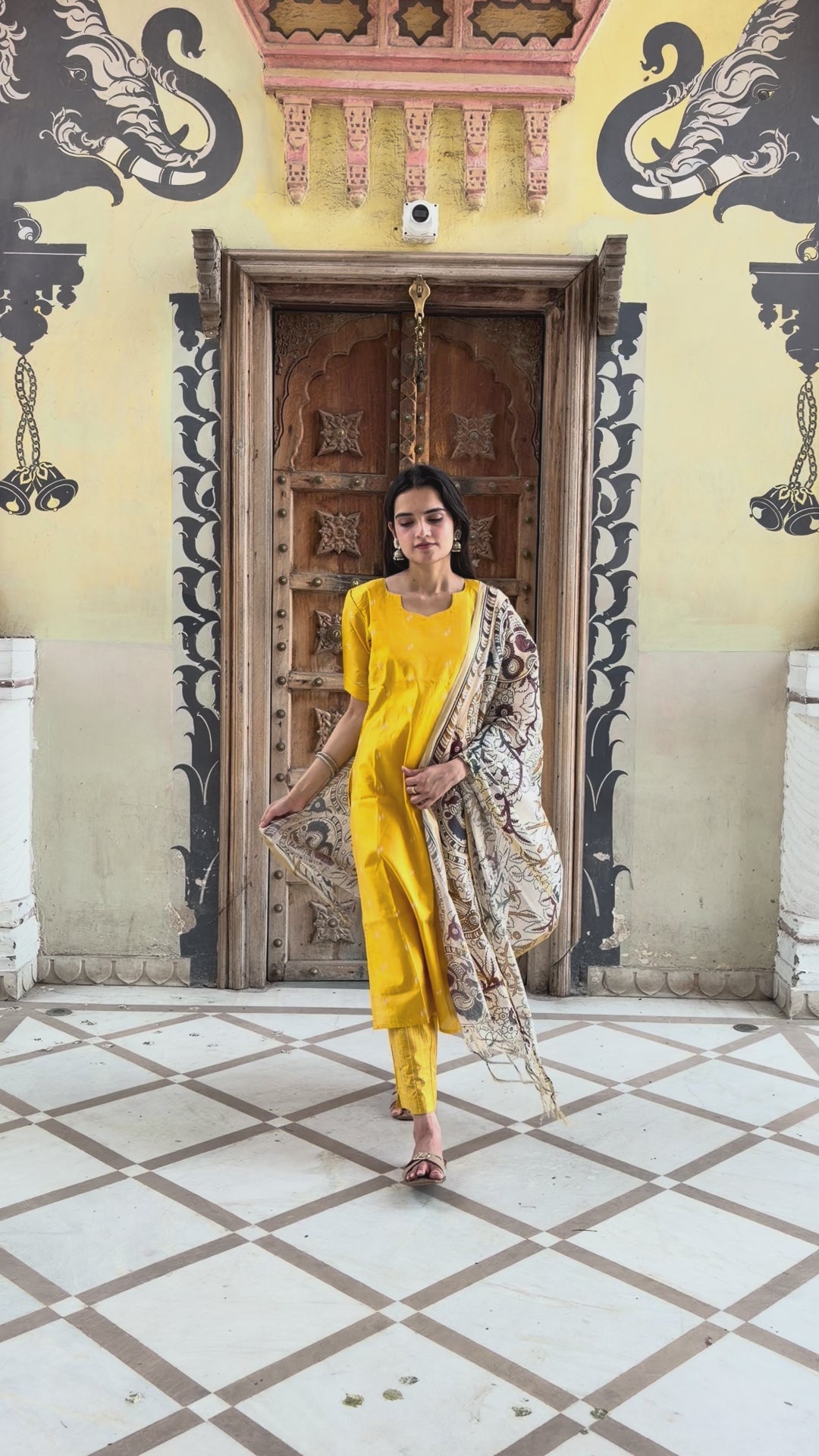 Yellow Kalamkari Raw Silk Suit Set