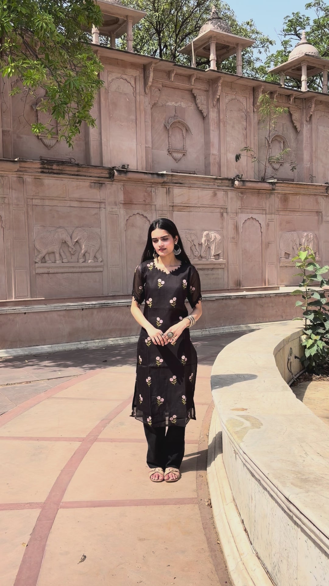 Black Floral Kota Kurti
