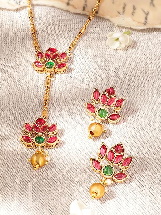 Rubans Necklace Set Gold Plated Traditional Stylish Floral Theme Jewellery Gift for Women & Girls