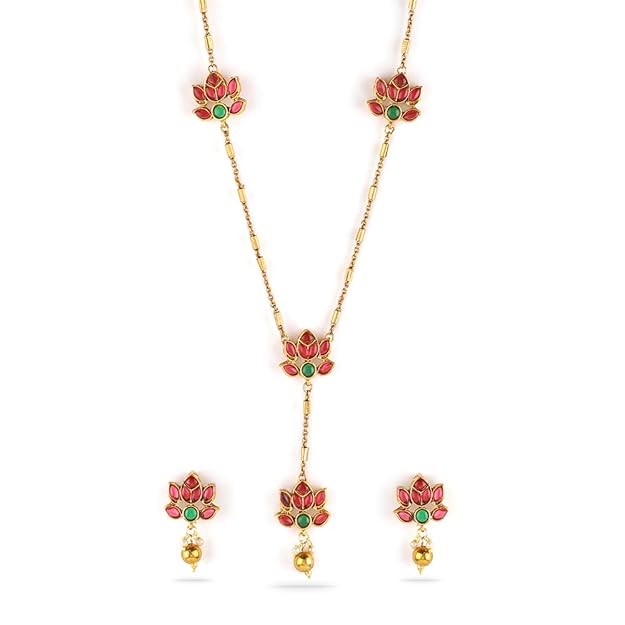 Rubans Necklace Set Gold Plated Traditional Stylish Floral Theme Jewellery Gift for Women & Girls
