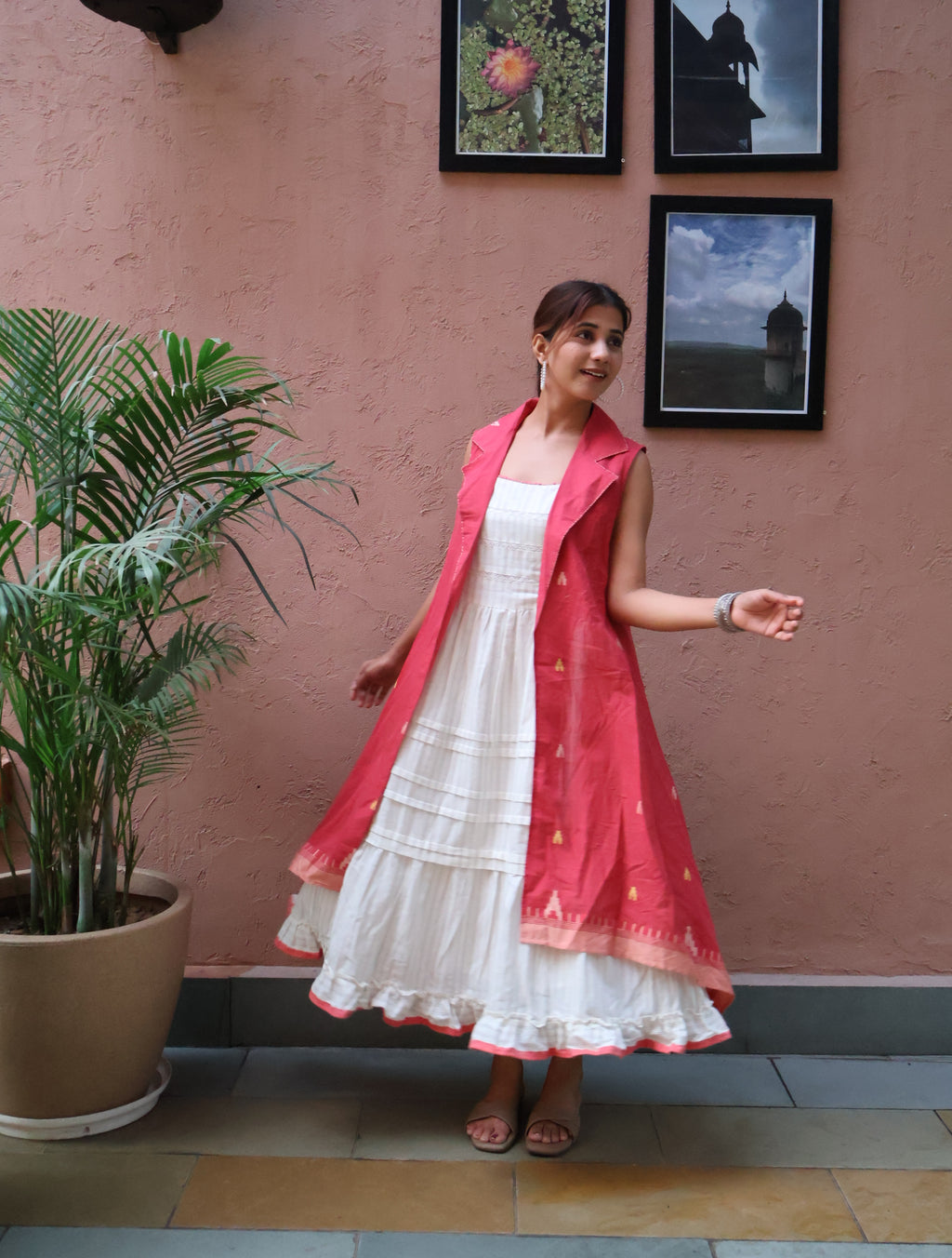 White dress with red shrug