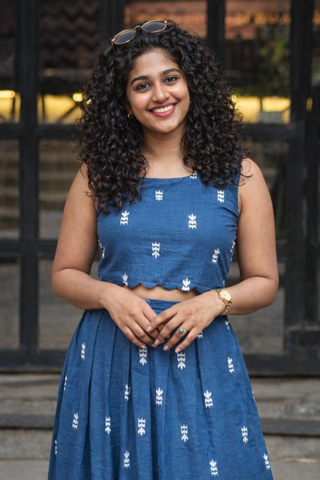 Blue Handloom Skirt and Top Combo