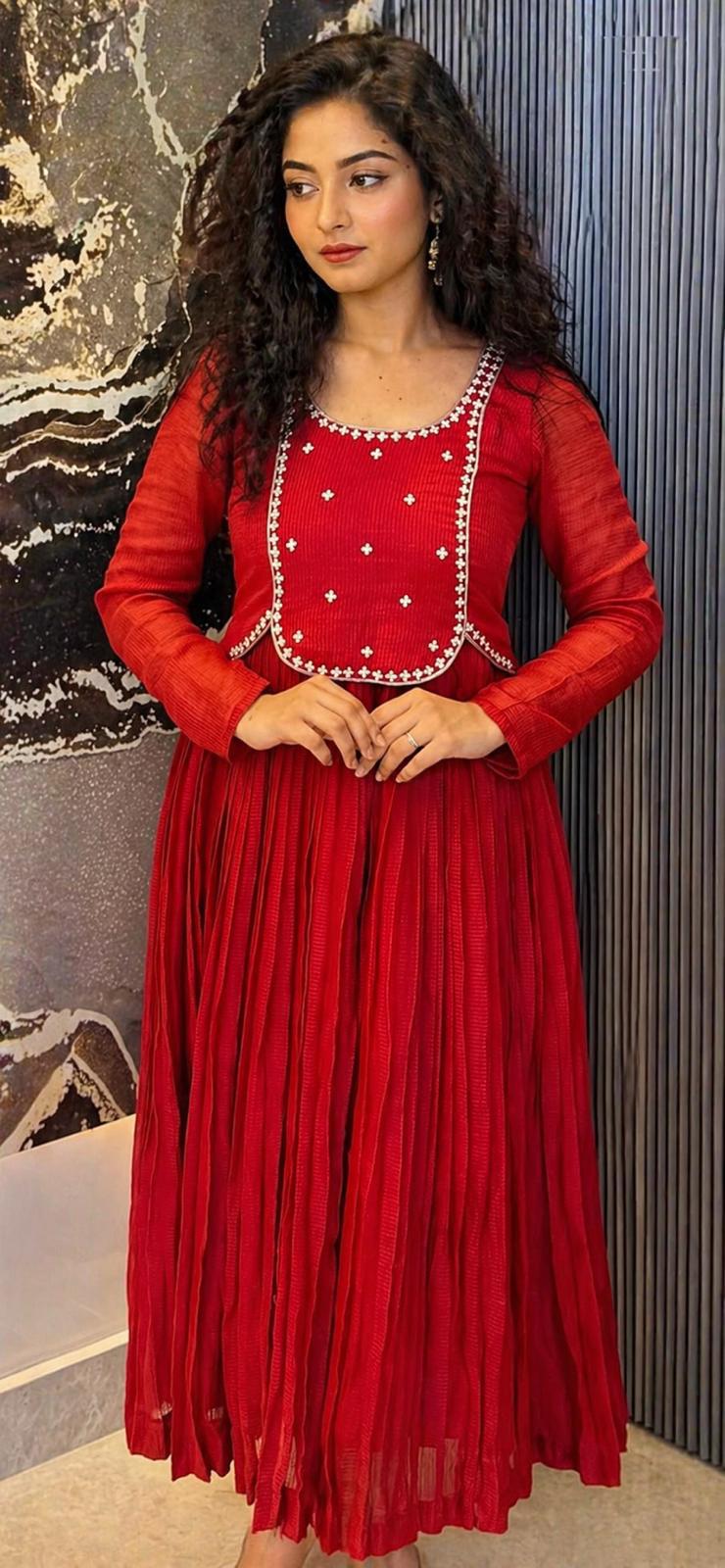 Red kota cotton with hand work Frock