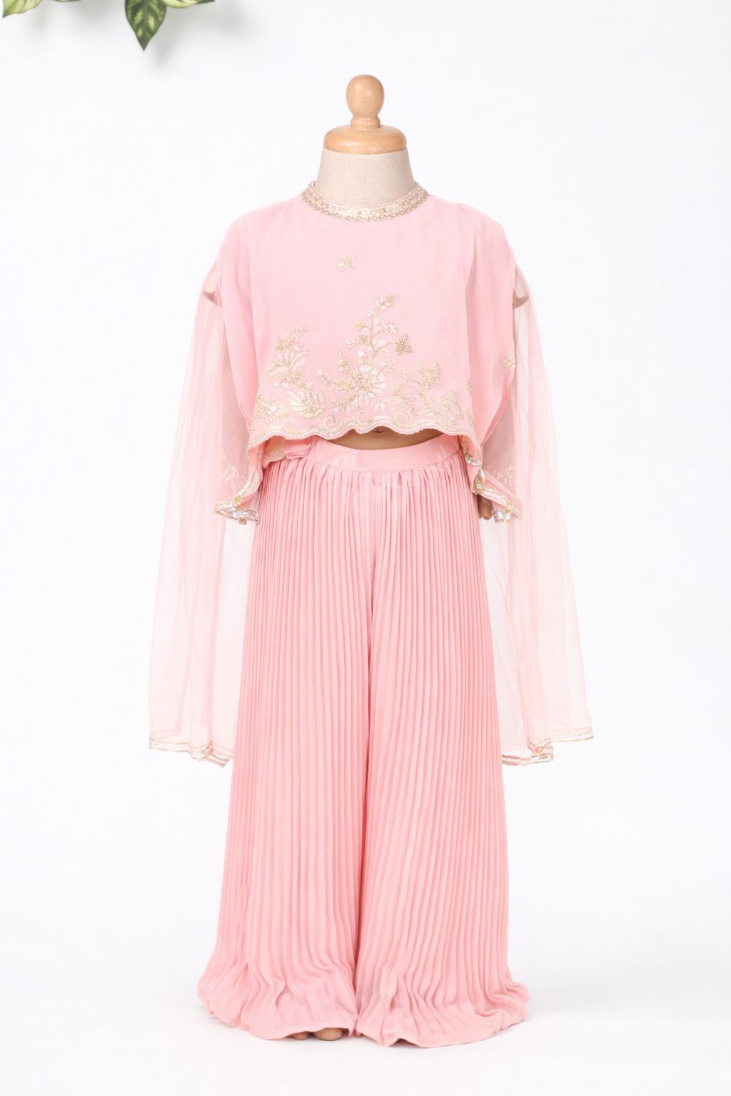 Girls Semi Georgette Peach Gharara Set with Embroidered Cape Perfect for Weddings