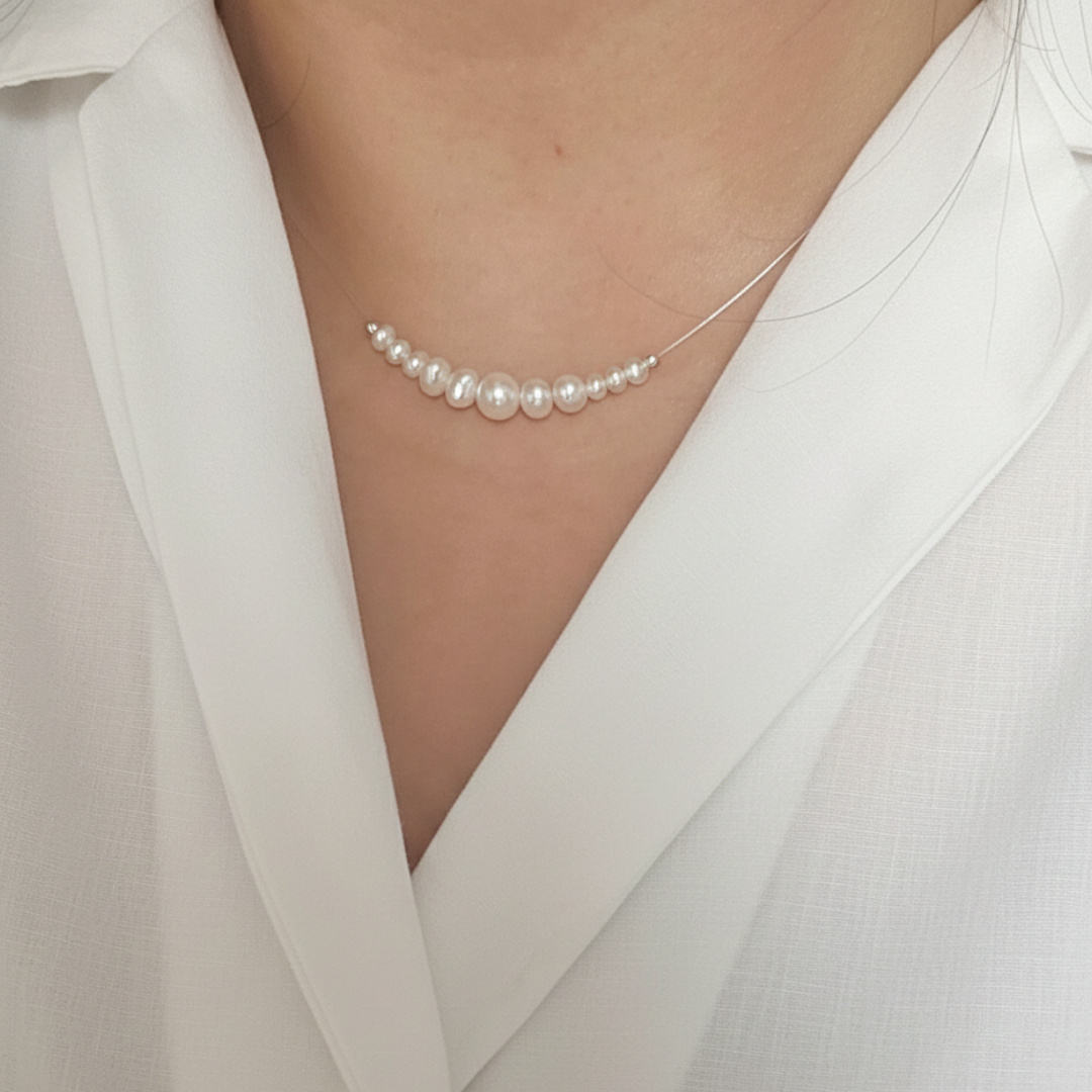 Sterling Silver Pearl Floating Necklace