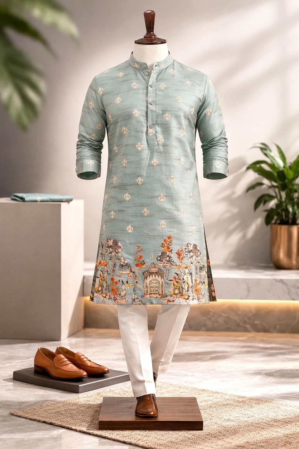 Pastel Green Ethnic Motif Kurtha (Pant not included)