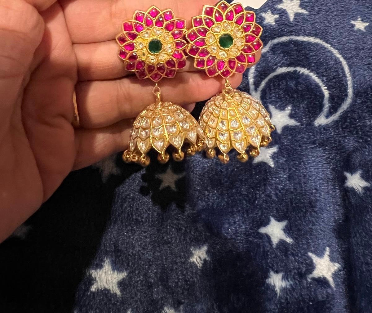92.5 Silver Kundan Jhumkas