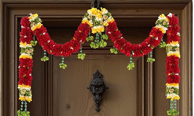Maroon Crystal Door Set Toran for Main Door Entrance, Reusable Thoran for Mandir & Living Room Décor, Bandarwal for Festival Decoration, Flower Hanging for Home Décor (42x24 inch)