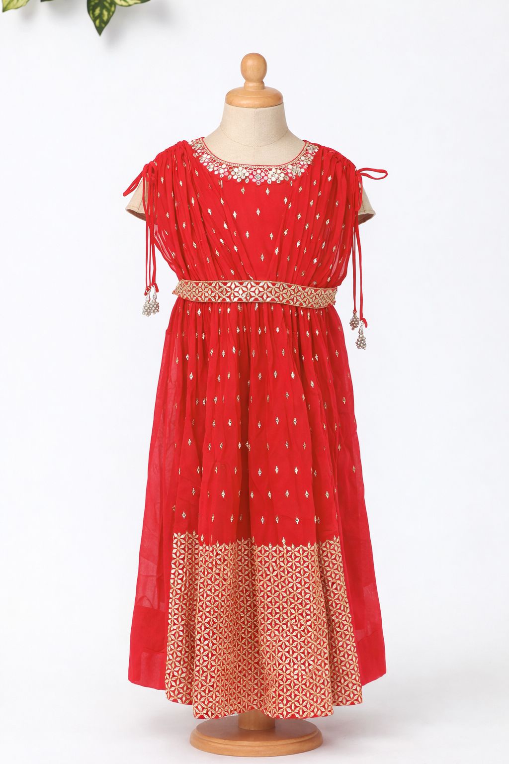 Maroon Georgette Embroidered Party Gown with Poncho Sleeves for Girls