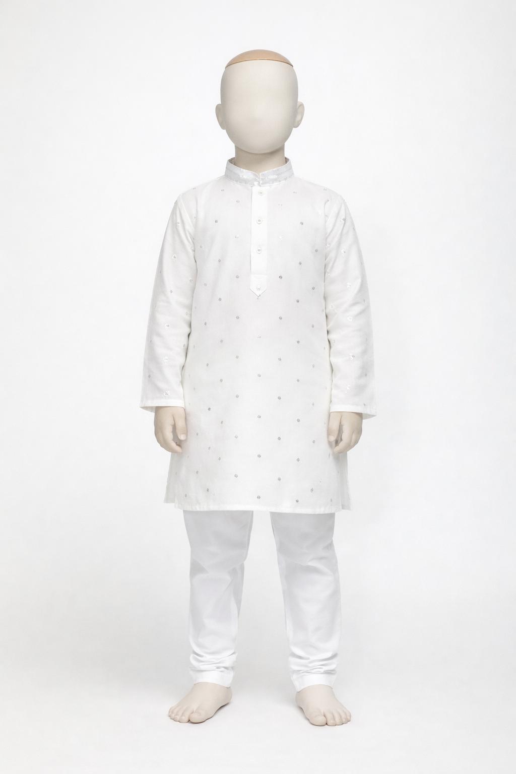 Ivory Chanderi Kurta Set for Boys with Mirror Work for Special Occasions